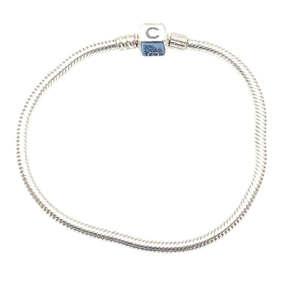 CHAMILIA Sterling Silver Snake Chain Bracelet With Chamilia Logo Snap Clasp - Picture 1 of 2